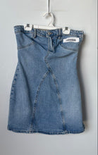Load image into Gallery viewer, Zara Womens Blue Denim Seaming Detail Strapless Bodycon Mini Dress Size Medium
