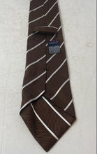 Load image into Gallery viewer, Prochownick Mens Brown White Striped Keeper Loop Adjustable Pointed Tie

