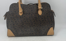 Load image into Gallery viewer, Calvin Klein Womens Brown Monogram Leather Bottom Studs Shoulder Satchel Bag
