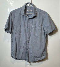 Load image into Gallery viewer, Calvin Klein Mens Gray Striped Print Cotton Short Sleeve Button-Up Shirt Size S
