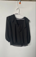 Load image into Gallery viewer, Zara Womens Black Ruffle V-Neck Balloon Sleeve Pullover Blouse Top Size XS
