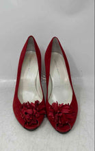 Load image into Gallery viewer, Sigerson Morrison Womens Red Peep Toe Cone Pump Heels Size 8.5
