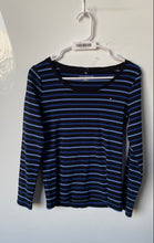 Load image into Gallery viewer, Tommy Hilfiger Womens Black Blue Stripes Long Sleeve Round Neck T-Shirt Size M
