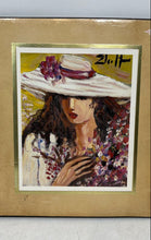 Load image into Gallery viewer, Multicolor Lady With Wide Brimmed Sun Hat And Flowers Print Framed Painting

