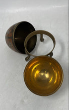 Load image into Gallery viewer, Enameled Brass Cloisonné Egg Shaped Floral Design Trinket Box With Stand
