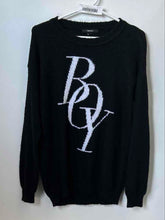 Load image into Gallery viewer, Forever 21 Womens Black Boy Graphic Print Long Sleeve Pullover Sweater Size S
