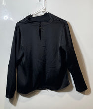 Load image into Gallery viewer, Ann Taylor Womens Black Satin Asymmetric Cowl Neck Long Sleeve Blouse Top Sz MP

