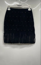 Load image into Gallery viewer, Karen Kada Womens Black Embellished Back-Zip Fringe Hem A-Line Skirt Size 4
