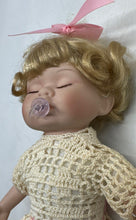 Load image into Gallery viewer, Pink Bow Crochet Dress Blonde Hair Pacifier Collectible Porcelain Doll
