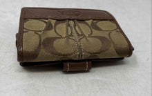 Load image into Gallery viewer, Coach Womens Brown Beige Signature Print ID And Credit Card Slots Trifold Wallet
