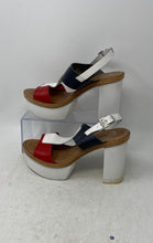 Load image into Gallery viewer, Etre Womens White Blue Red Leather Block Heel Platform Sandals Size EUR 39

