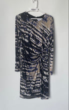 Load image into Gallery viewer, DKNY Womens Multicolor Printed Sheer Ruched Long Sleeve Shift Dress Size 12

