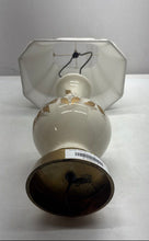 Load image into Gallery viewer, White Floral Pattern Table Light Brass Base Corded Electric Porcelain Lamp
