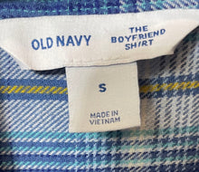 Load image into Gallery viewer, Old Navy Womens Blue Plaid Regular Fit The Boyfriend Button-Up Shirt Size S
