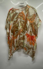 Load image into Gallery viewer, Chico's Womens Brown Floral Linen Short Kaftan Sleeve Blouse Top Size S/M
