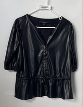 Load image into Gallery viewer, Marc New York By Andrew Marc Womens Black Faux Leather Collarless Blouse Top L

