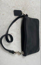 Load image into Gallery viewer, Coach Womens Black Pebbled Leather Zip Top Charm Small Wristlet Wallet
