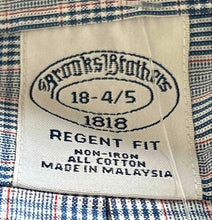 Load image into Gallery viewer, Brooks Brothers Mens White Blue Plaid Cotton Regent Fit Dress Shirt Size 18 4/5

