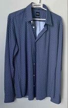 Load image into Gallery viewer, Hugo Boss Mens Blue Geometric Long Sleeve Slim Fit Button-Up Shirt Size M
