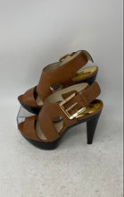 Load image into Gallery viewer, Michael Kors Womens Carla Brown Leather Peep Toe Buckle Platform Sandals Sz 5.5M
