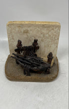 Load image into Gallery viewer, Copper-Tone Boat Shaped Artwork With Marble Background Bookends
