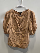 Load image into Gallery viewer, Express Womens Brown Puff Sleeve V-Neck Ruched Blouse Top Size Small
