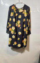 Load image into Gallery viewer, Loft Womens Black Yellow Floral Long Sleeve Round Neck Mini Dress Size LP
