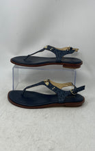 Load image into Gallery viewer, Michael Kors Womens MK Plate Blue Signature Print Flat Thong Sandals Size 8M

