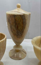 Load image into Gallery viewer, Marble Brown &amp; Beige 3-Piece Stone Decorative Collectible Trophy Cup Vase
