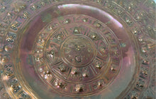 Load image into Gallery viewer, Vintage Brass Hammered Tribal Embossed Aztec Sun Stone Calendar Wall Plate
