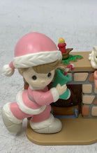 Load image into Gallery viewer, Precious Moments Pink Christmas Santa Fireplace Lighted Ornament Figurine
