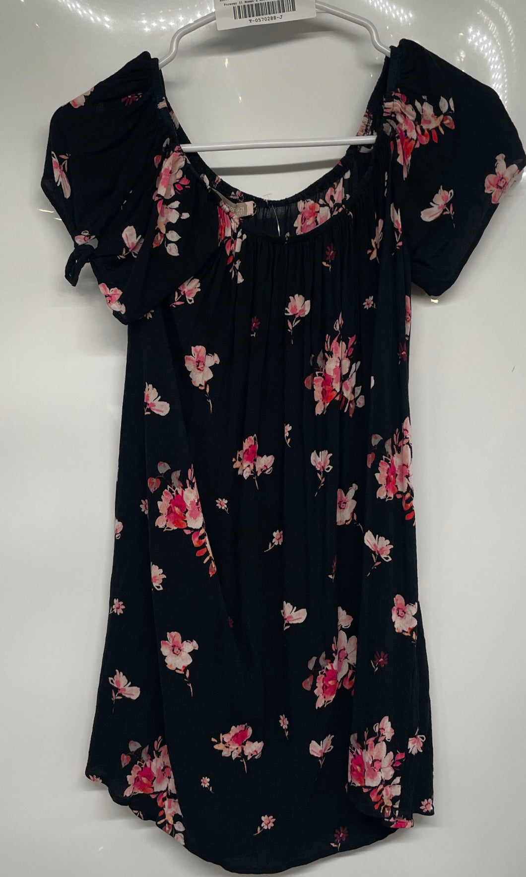 Forever21 Womens Black Floral Short Sleeve Off-Shoulder A-Line Dress Size Small