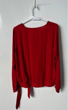Load image into Gallery viewer, Loft Womens Red Long Sleeve V-Neck Side Tie Blouse Top Size Small
