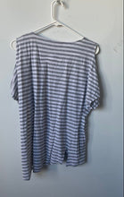 Load image into Gallery viewer, Michael Kors Womens White Gray Striped Cold Shoulder Sleeve Blouse Top Size L
