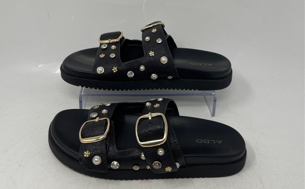 Aldo Womens Black Studded Open Toe Slip-On Slide Sandals Size 6.5