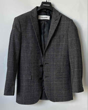 Load image into Gallery viewer, Express Mens Dark Gray Plaid Print Long Sleeve Two-Button Blazer Size 36R
