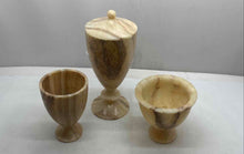 Load image into Gallery viewer, Marble Brown &amp; Beige 3-Piece Stone Decorative Collectible Trophy Cup Vase
