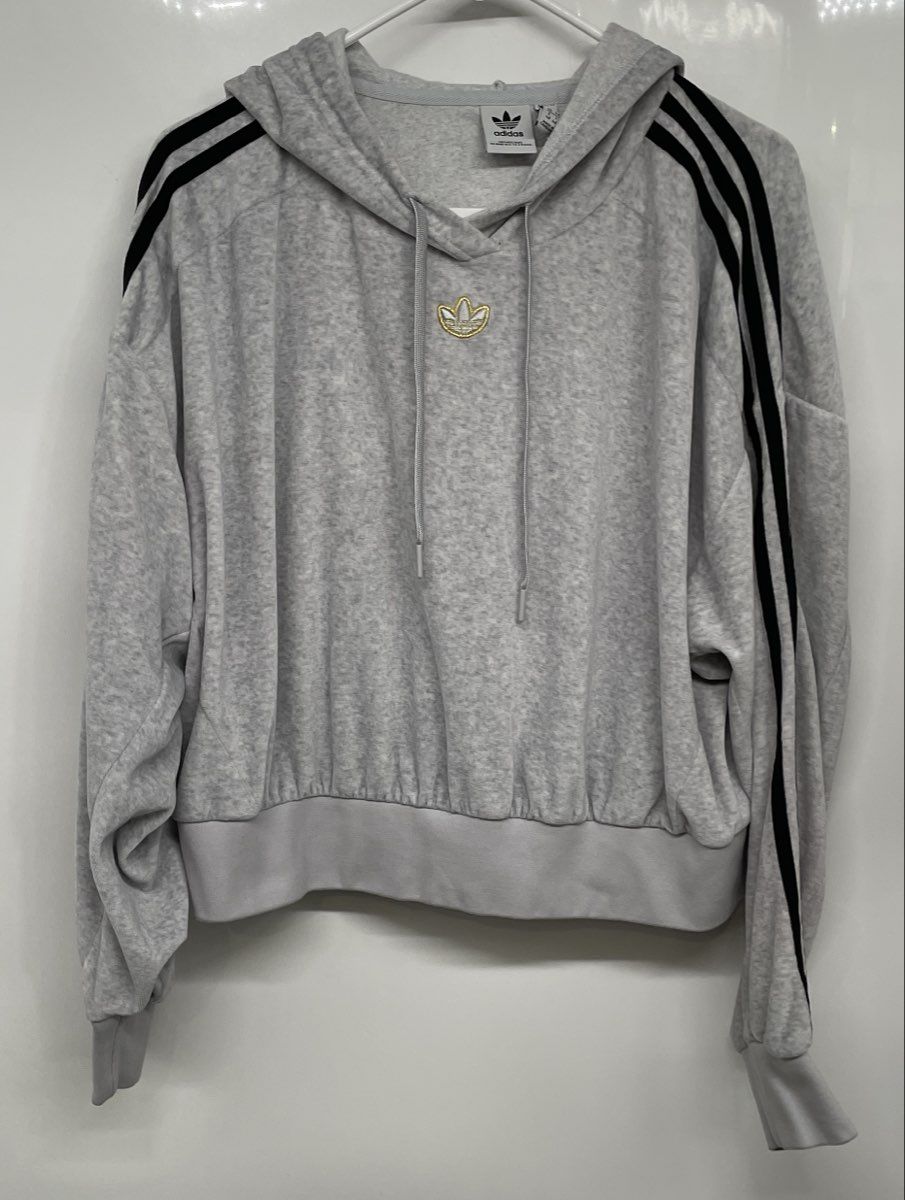 Adidas Womens Gray Black Heather Long Sleeve Pullover Hoodie Size Medium