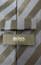 Load image into Gallery viewer, Hugo Boss Mens Dark Blue Striped Silk Adjustable Keeper Loop Designer Tie

