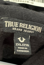 Load image into Gallery viewer, True Religion Womens Black Long Sleeve Notch Neck Cropped Pullover Hoodie Sz 2XL
