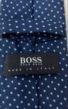 Load image into Gallery viewer, Hugo Boss Mens Blue Dotted Adjustable Keeper Loop Pointed Necktie
