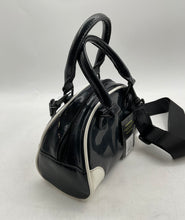 Load image into Gallery viewer, Art Class Womens Black White Patent Faux Leather Bowler Crossbody Handbag W/ Tag
