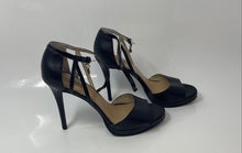 Load image into Gallery viewer, Michael Kors Womens Belle Black Leather Stiletto Ankle Strap Heels Size 8
