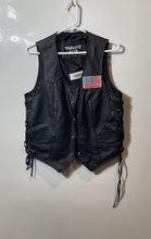 Load image into Gallery viewer, Biker's Club Womens Black Leather Side Laces Snap Up Motorcycle Vest Size Medium
