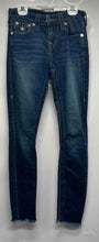 Load image into Gallery viewer, True Religion Womens Blue Denim Dark Wash Frayed Hem Skinny Leg Jeans Size 24
