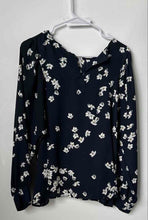 Load image into Gallery viewer, Banana Republic Womens Blue Floral Long Sleeve Round Neck Blouse Top Size PL
