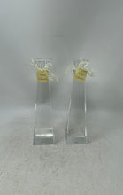 Load image into Gallery viewer, Set Of 2 Pcs Vidali Collection Clear Crystal Taper Candle Holders W/ Ribbon Tags
