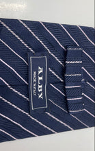 Load image into Gallery viewer, Alby Mens Pink Blue Striped Silk Adjustable Pointed Tie
