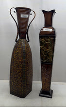 Load image into Gallery viewer, Lot Of 2 Pieces Assorted Metallic Brown Embossed Floral Decorative Floor Vases
