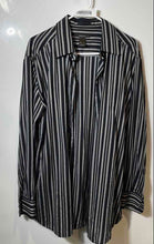 Load image into Gallery viewer, Claiborne Mens Black Gray Striped Long Sleeve Button-Up Shirt Size Large

